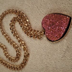 H&M Gold Necklace with Glittering Pink Heart Pendant